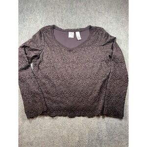 Emma James Chocolate Floral Lace Knit Nylon/Spandex Top Womens Sz M Semi Sheer